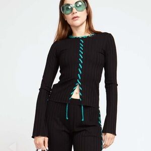 Simon Miller Long Sleeve Devola Top Ribbed Knit Black Large New